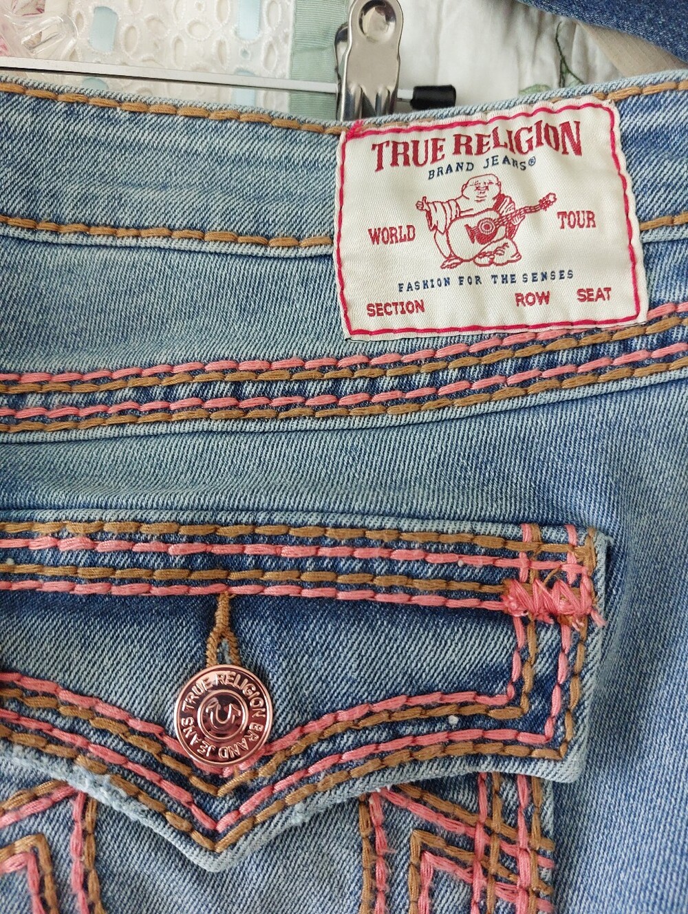 In-Demand True Religion Joey Low Rise Flare Jeans 32 Orange Super T Stitch Y2K